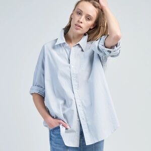 R13 Drop Neck Oversize Oxford Shirt Blue/White Pinstripe